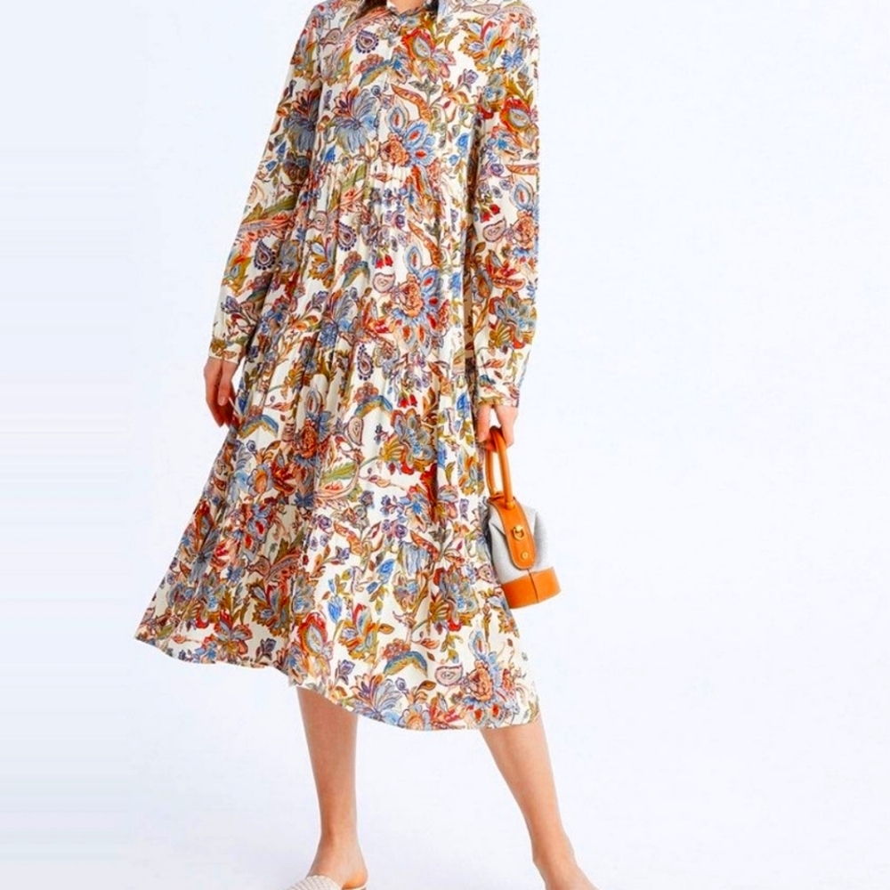 Urban Revivo floral print half button khaki  shirt dress